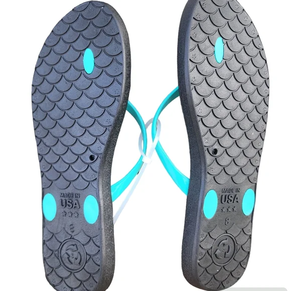 ❤️2/$18 Okabashi Shoreline Women's Blue Black Thong Flip Flop Sandals Size 8 - Picture 3 of 5